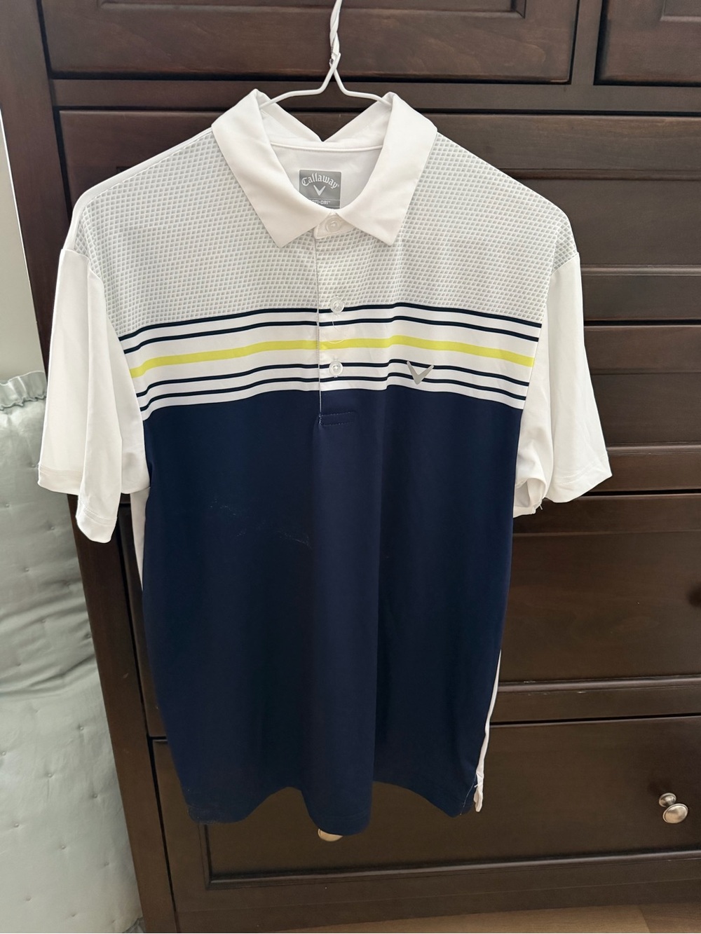 Callaway White, Navy & Yellow Striped Golf Polo